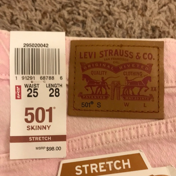 Levi 501’s! Light Pink Skinny Stretch Original Fit Jeans NWT! - Picture 14 of 16